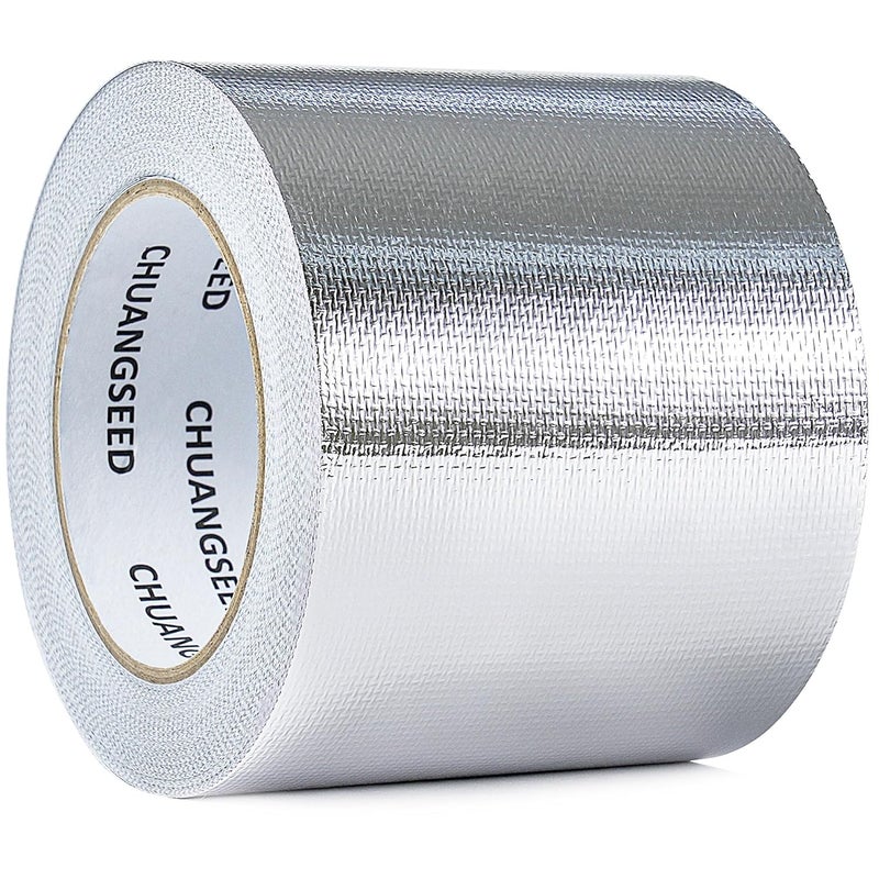 CHUANGSEED Adhesive Aluminum Foil Fiberglass Heat Shield Tape 4in x 90ft, Reflective Material Cool Tape Self-Adhesive for HVAC, Pipe, Auto,High Temp Protection - Image 1
